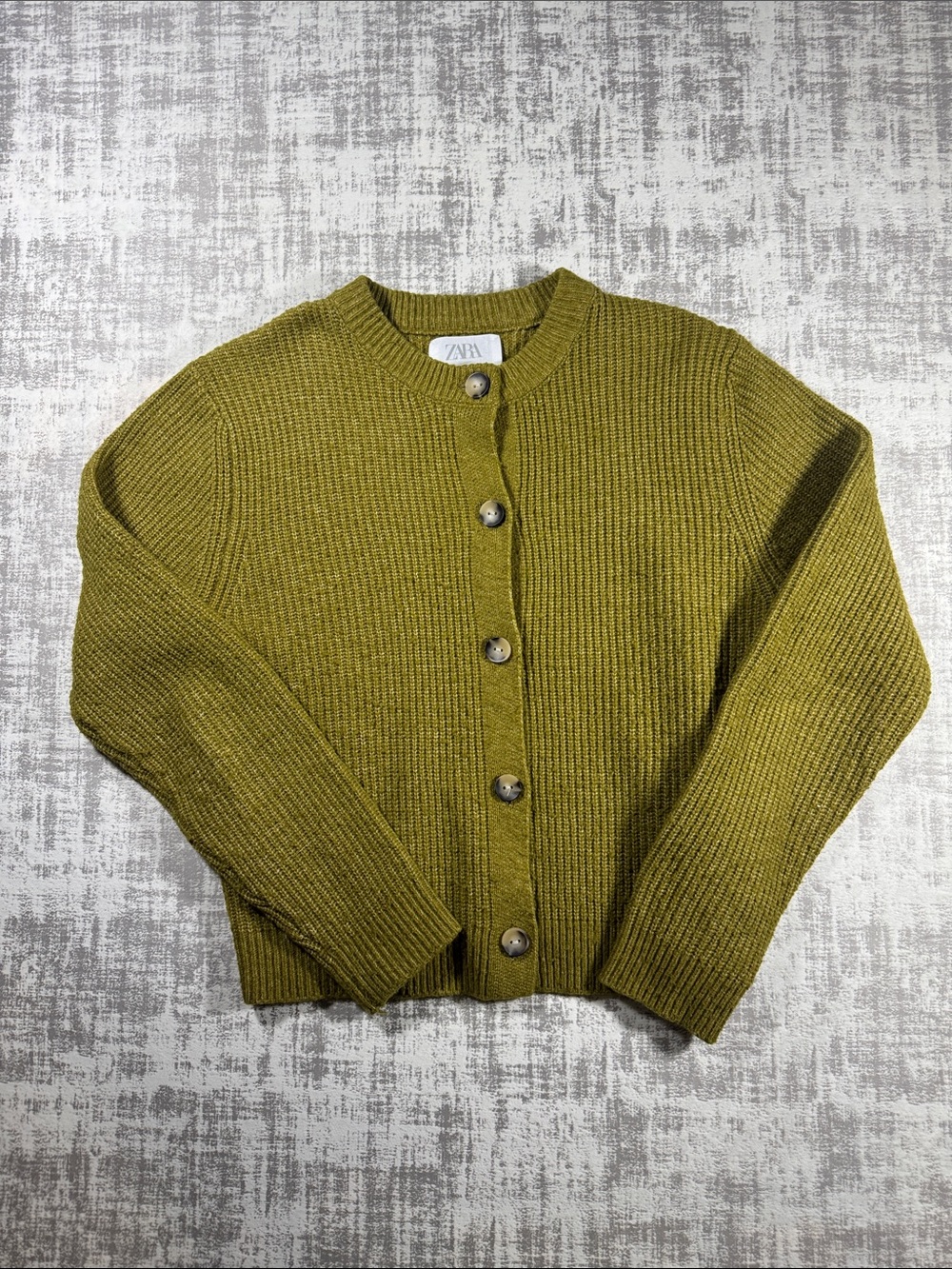 Zara Olive Ribbed Button-Front Cardigan 19.5X16.5PTP TEENS 13-14